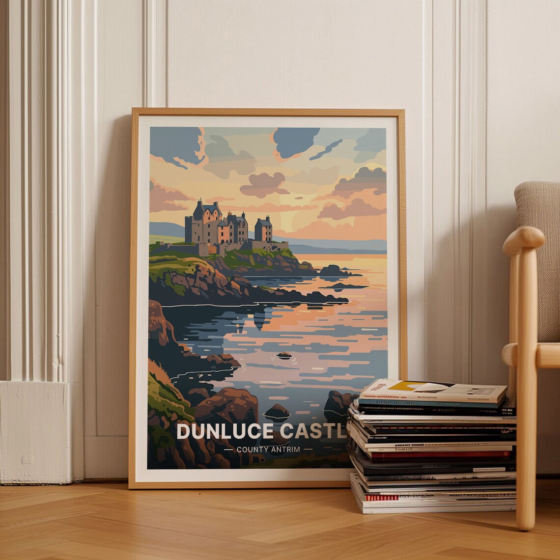Dunluce Castle County Antrim Sea Cliff Ruins Sunset Travel Poster Art