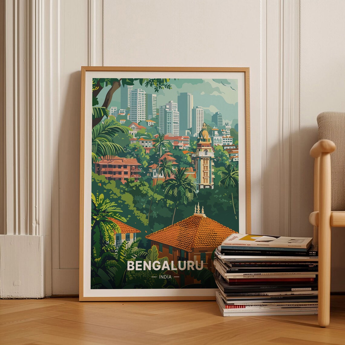 Bengaluru India Vintage Travel Poster Garden City Skyline Art