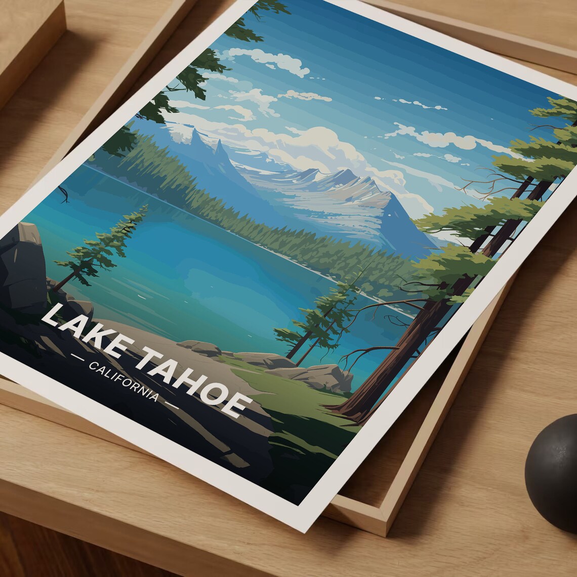 Lake Tahoe California Poster Alpine Lake Pines Snowy Peaks Art - Image 3