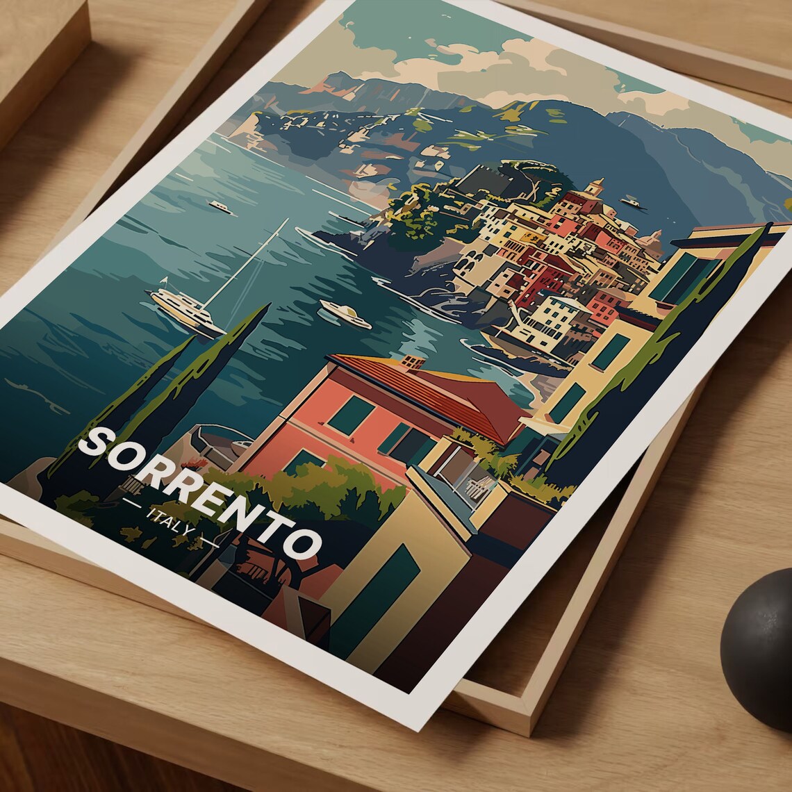 Sorrento Italy Travel Poster Amalfi Coast Cliffside Town Retro Art - Image 3