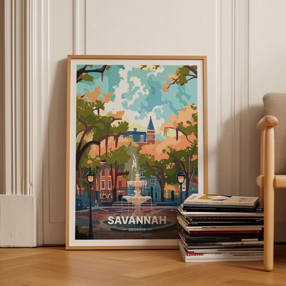 Savannah Forsyth Park Mid-Century Travel Poster