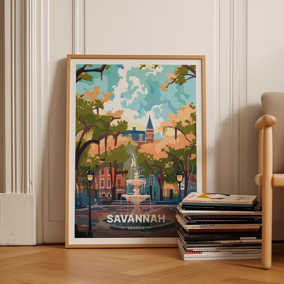 Savannah Forsyth Park Mid-Century Travel Poster