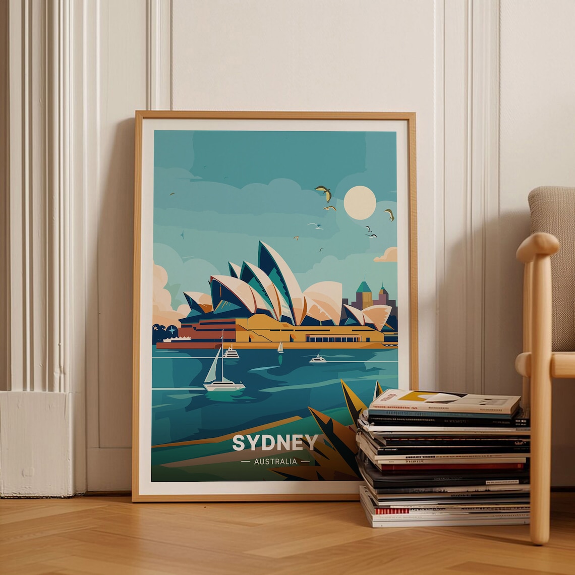Sydney Australia Travel Poster Opera House Harbor Sailboats Art