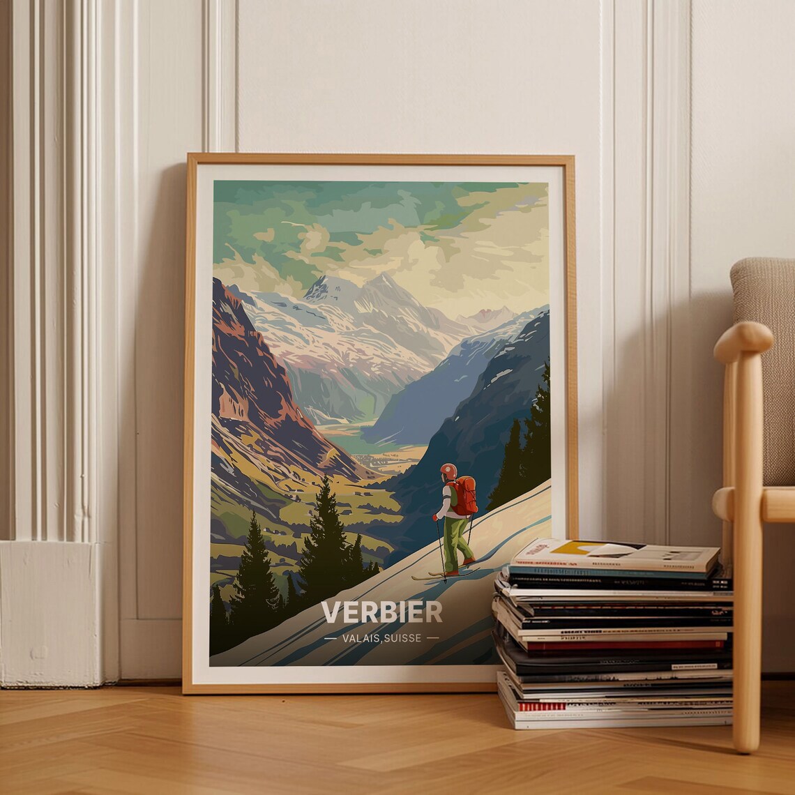 Verbier Switzerland Retro Ski Resort Travel Poster