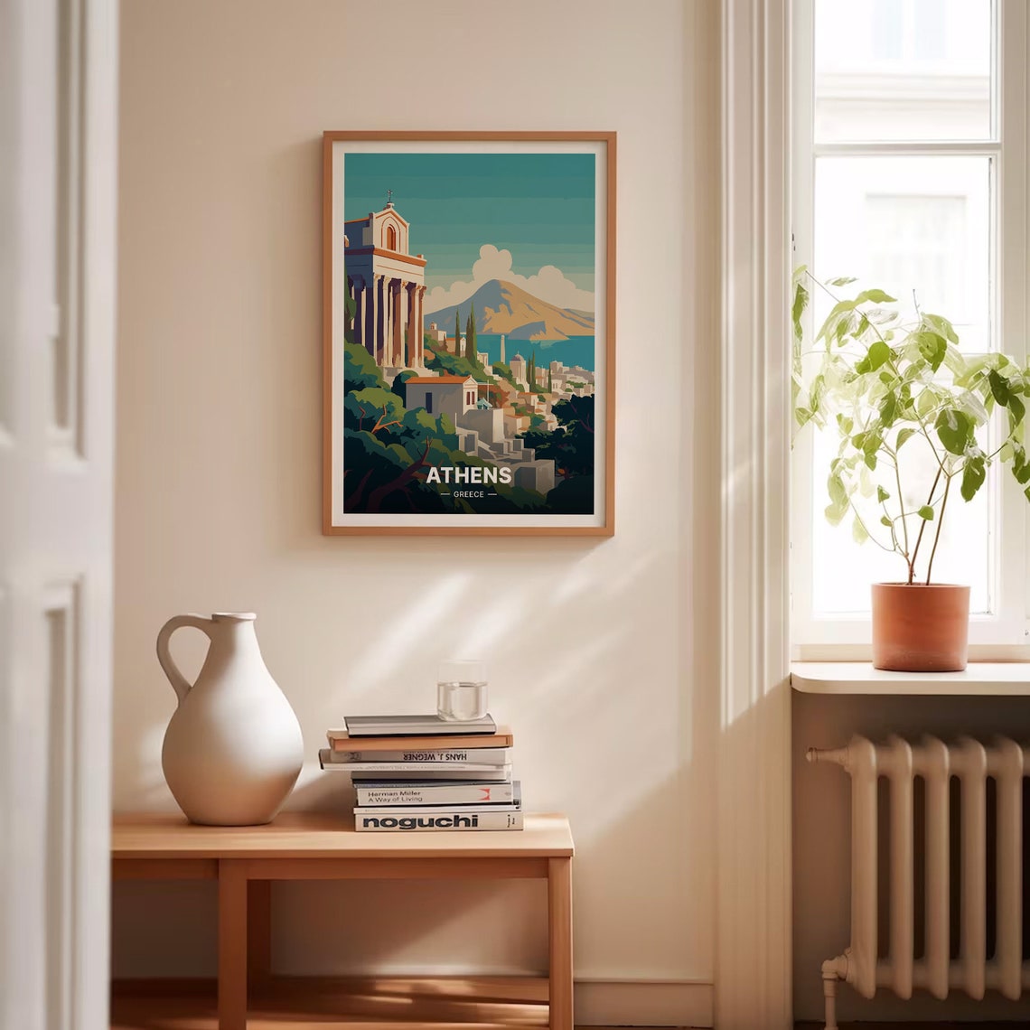 Athens Greece Ancient Temple Columns Coastal Town Travel Poster - Image 4