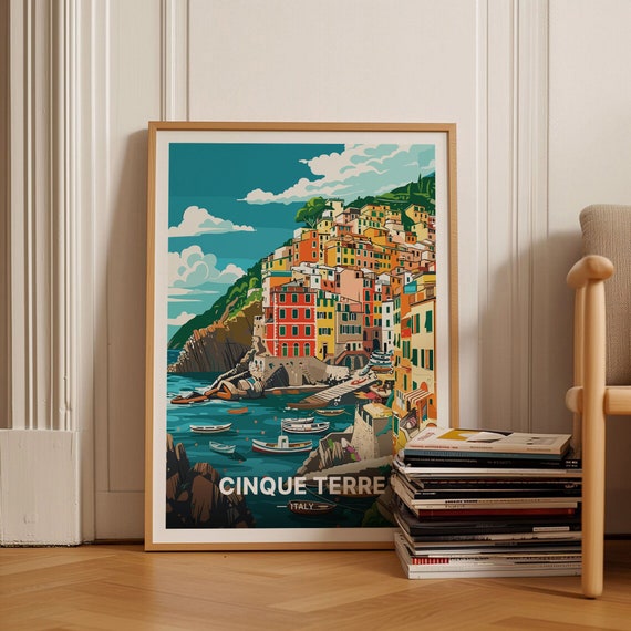 Cinque Terre Italy Travel Poster, Italian Riviera Decor