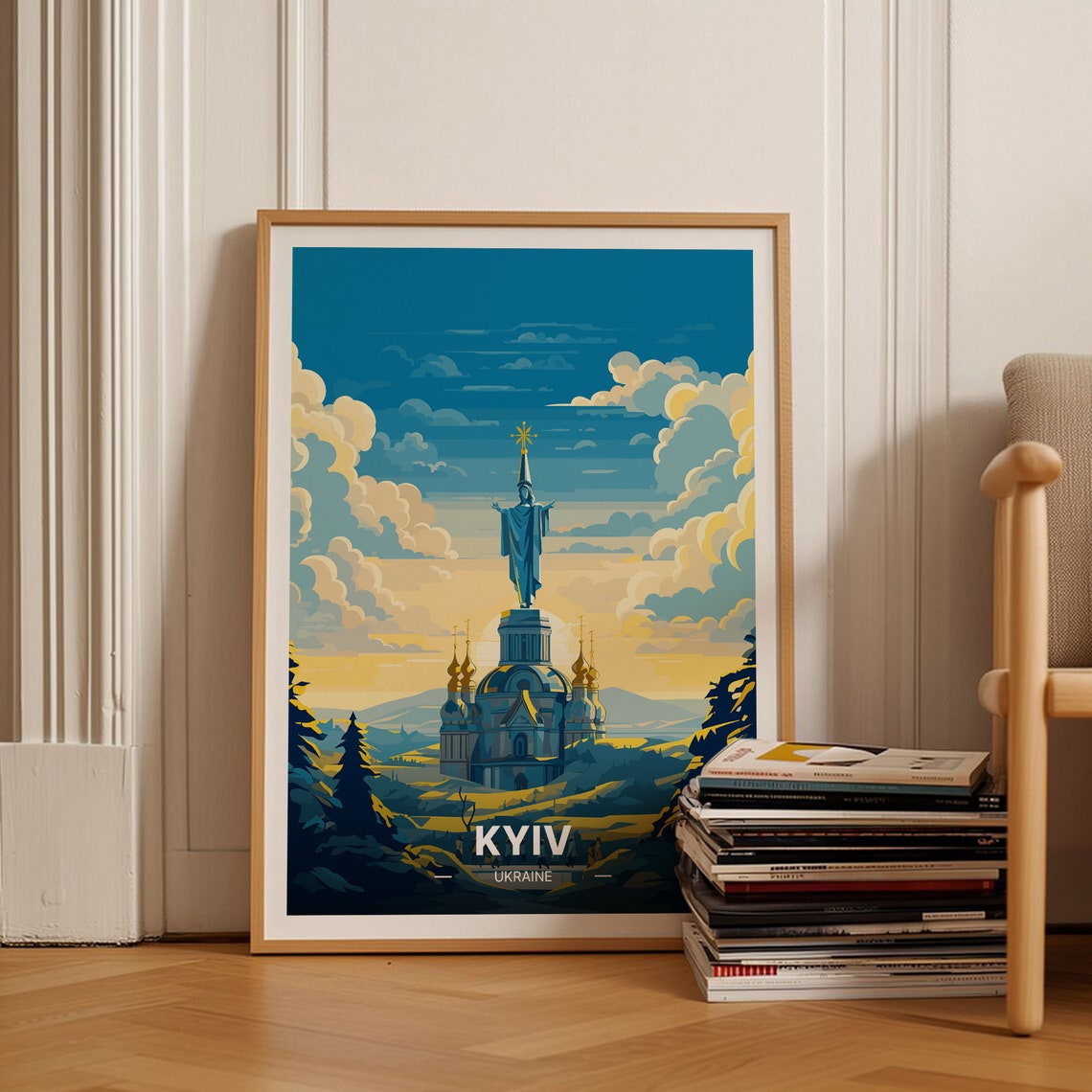 Kyiv Ukraine Motherland Statue Golden Domes Vintage Travel Poster