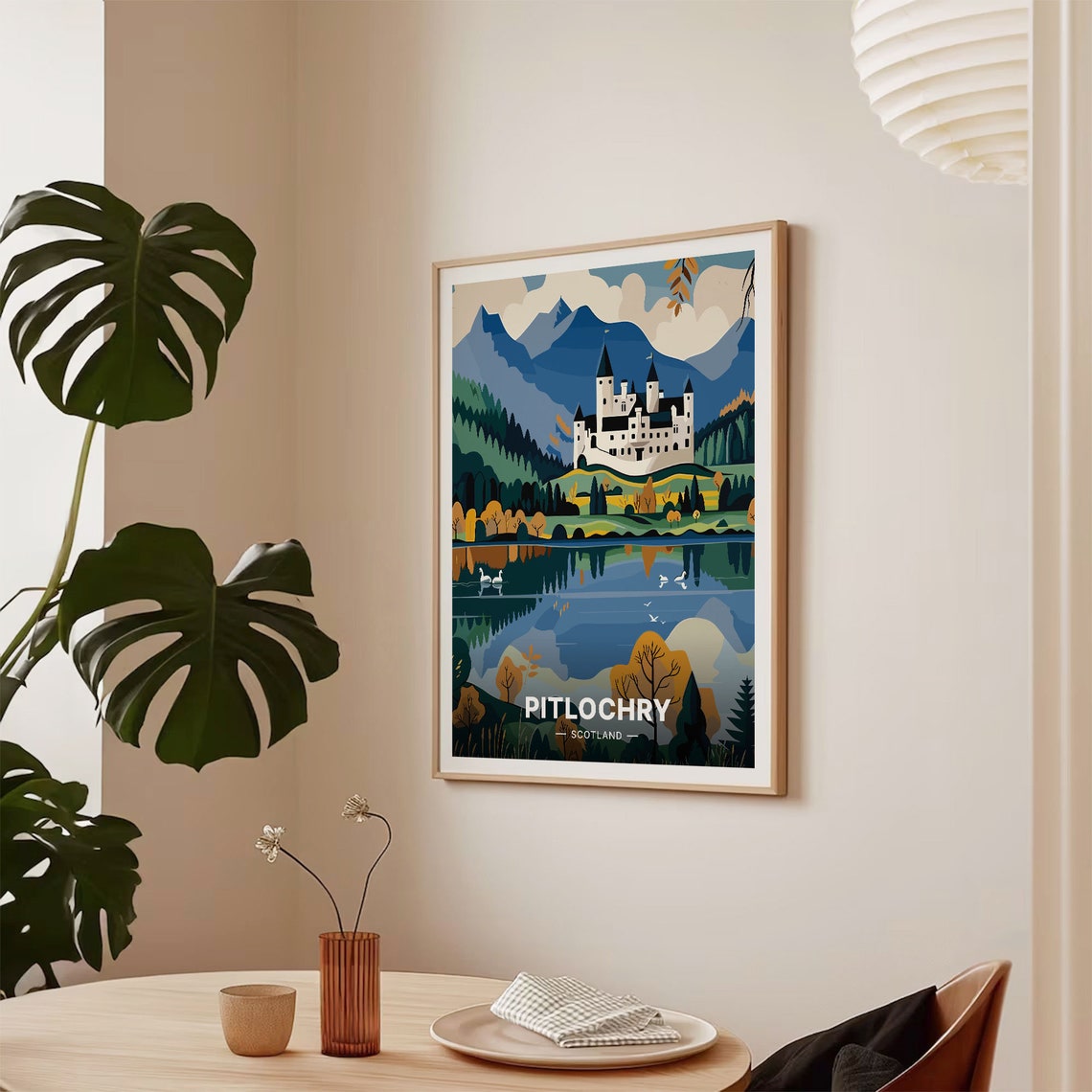 Pitlochry Scotland Poster Castle Loch Swans Autumn Colors Art - Image 2