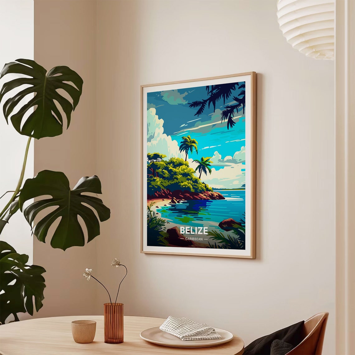 Belize Caribbean Vintage Travel Poster Tropical Coastline Palm Art - Image 2