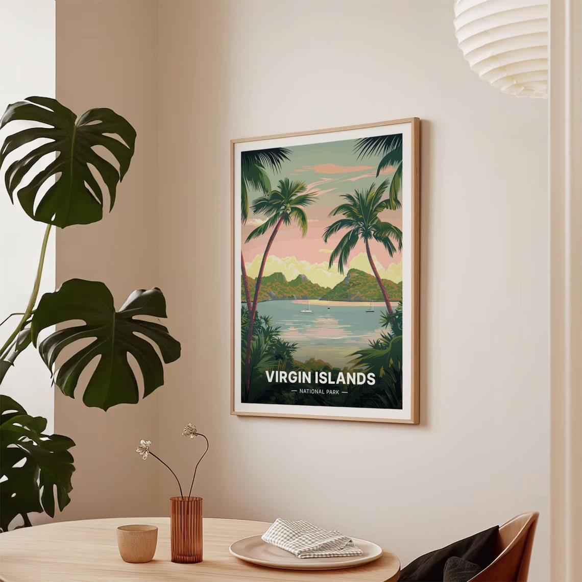 Virgin Islands National Park Palm Beach Sunset Travel Poster - Image 2