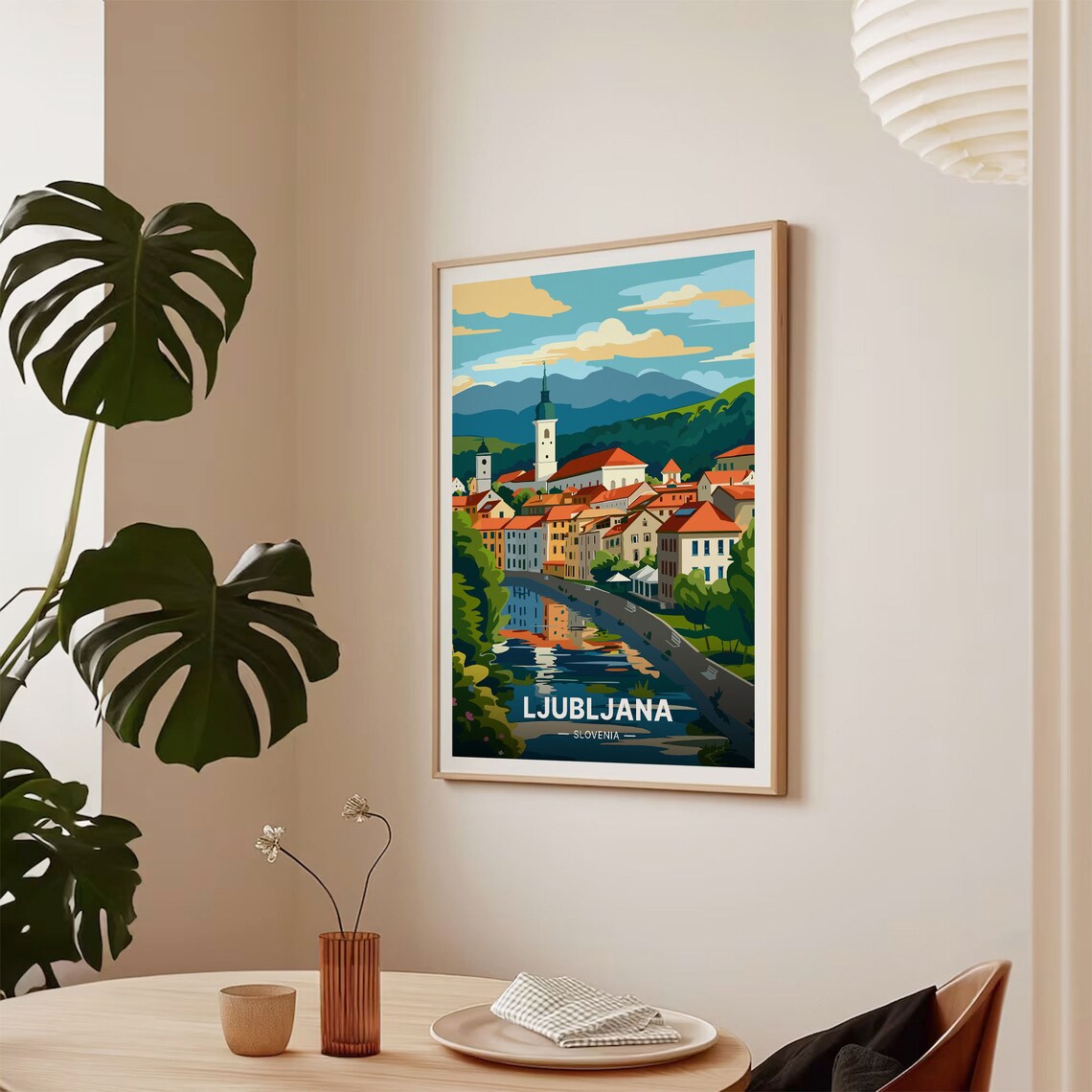 Ljubljana Slovenia Riverside Old Town Mountain Travel Poster - Image 2