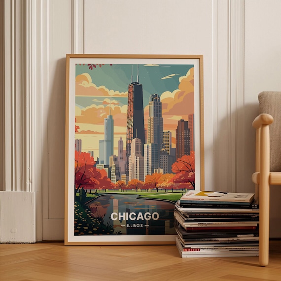 Chicago Skyline Travel Poster, Cityscape Wall Art