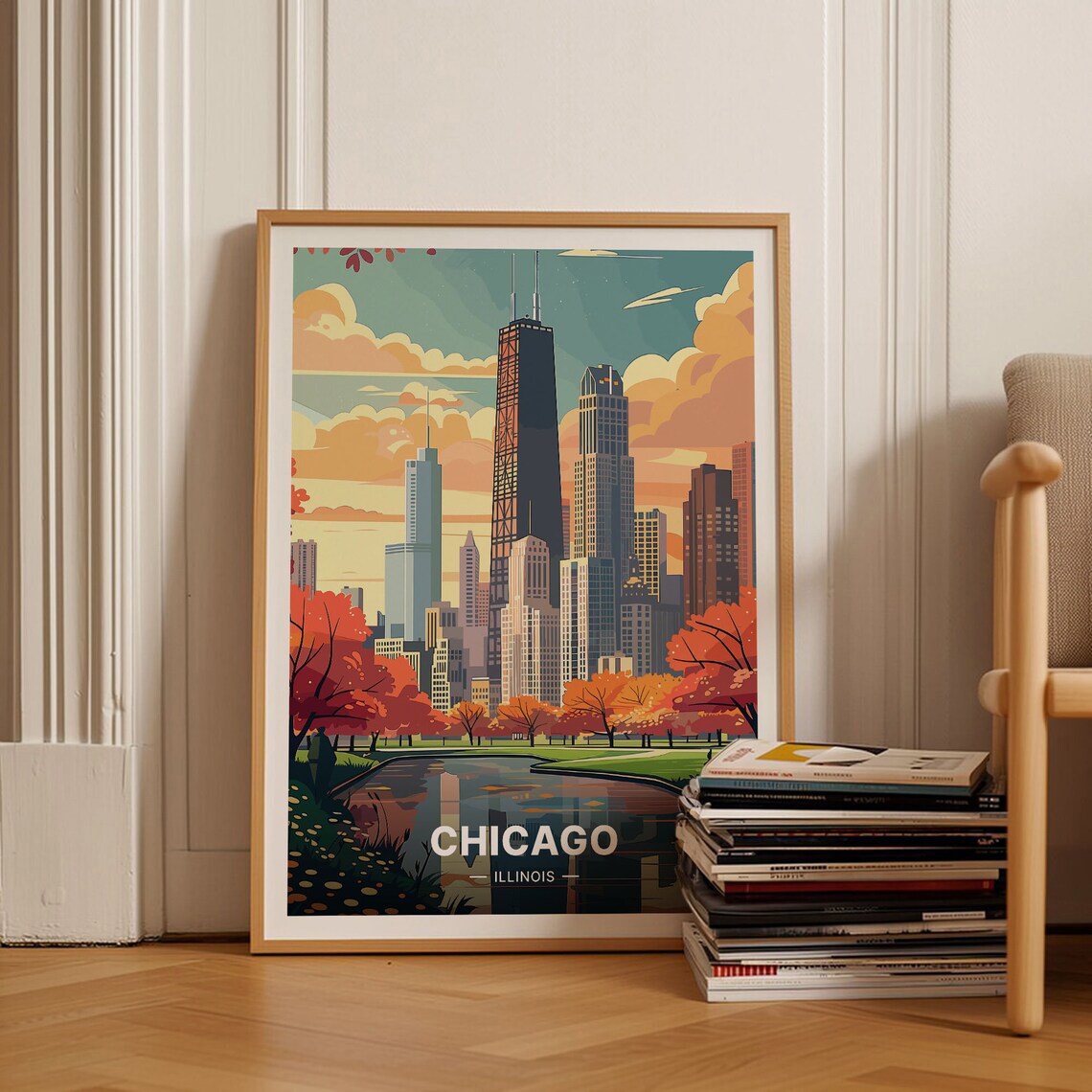 Chicago Skyline Travel Poster, Cityscape Wall Art