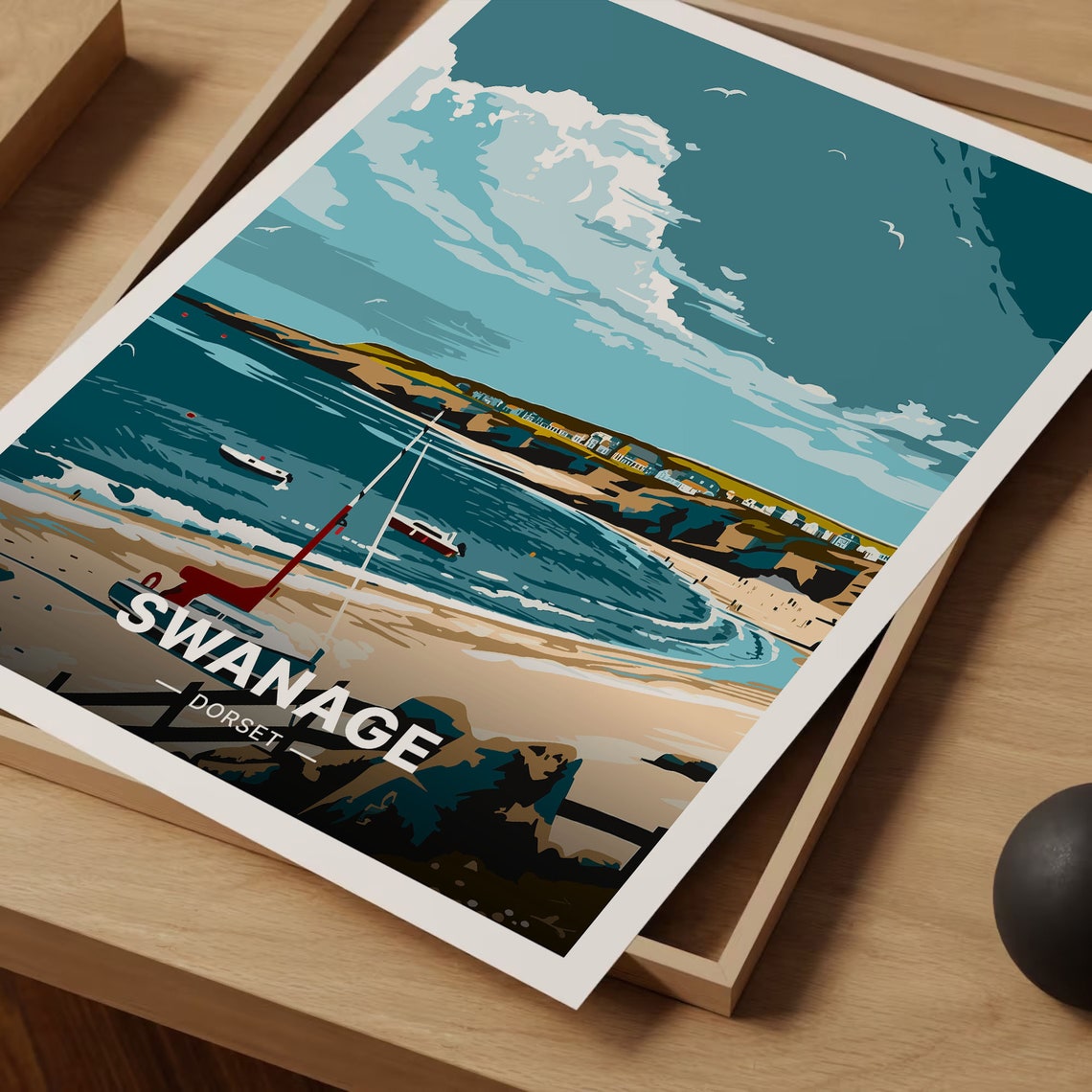 Swanage Dorset Sandy Bay Sailing Boats Coastal Travel Poster - Image 3