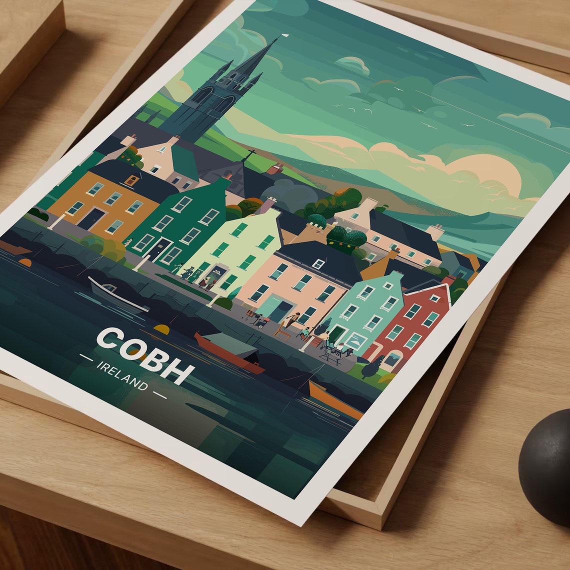 Cobh Ireland Poster Colorful Harbor Town Cathedral Hill Seaside Art - Image 3
