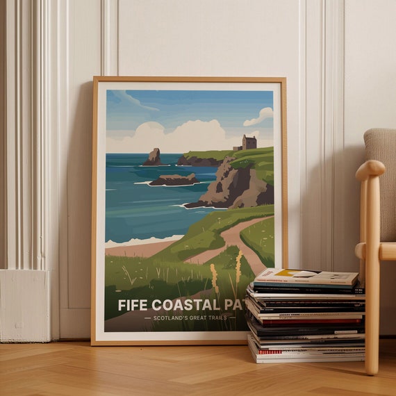 Scotland Fife Coastal Path Travel Poster Hiking Trail Art Vintage Style Scottish Landscape Home Decor Wall Art C20 1633