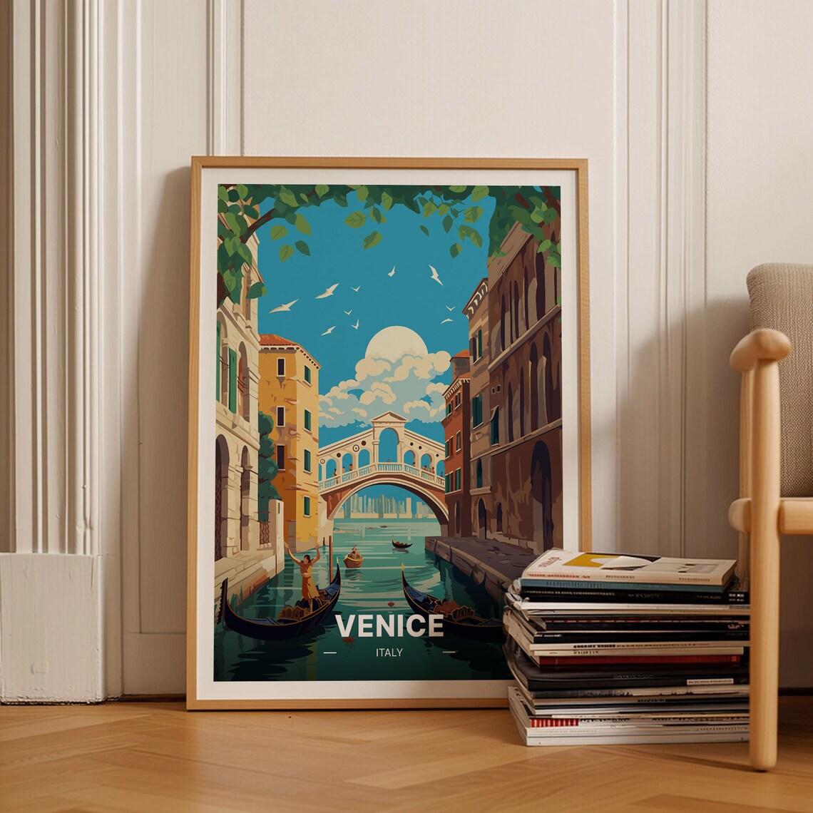 Venice Italy Rialto Bridge Gondolas Grand Canal Travel Poster