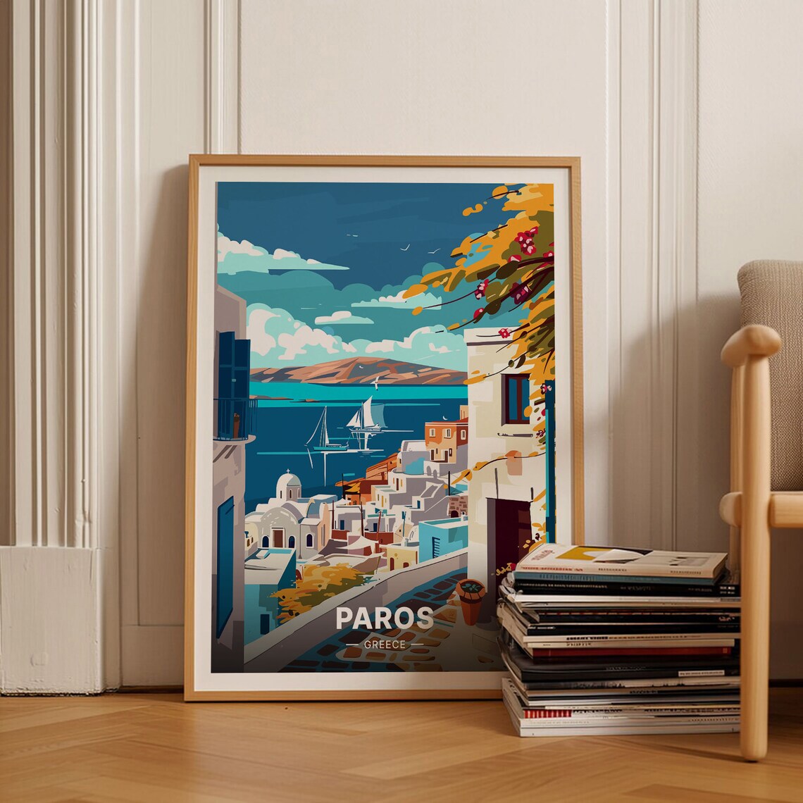 Paros Greece Travel Poster, Greek Island Scenery