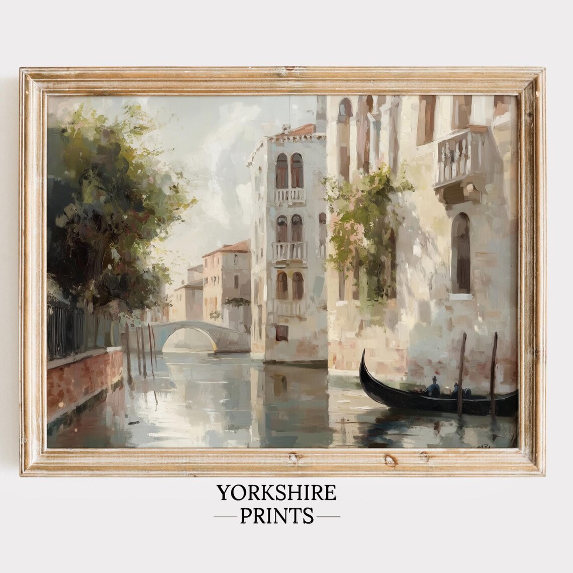 Venice Canal With Gondola White Palazzo Italy Vintage Travel Poster