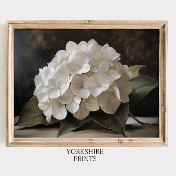 Moody Hydrangea Oil Painting Flower Art Farmhouse Botanical Wall Art Still Life Art Print Yorkshire Prints