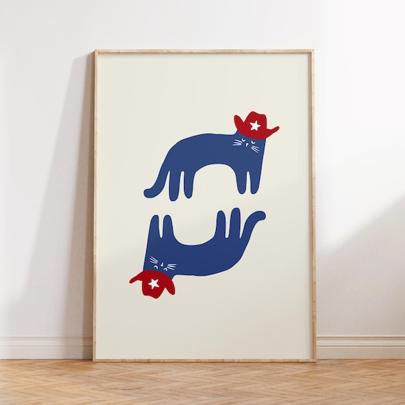 Western Americana Kitty Print Fourth Of July Poster Cat Lovers Decor Digital Download