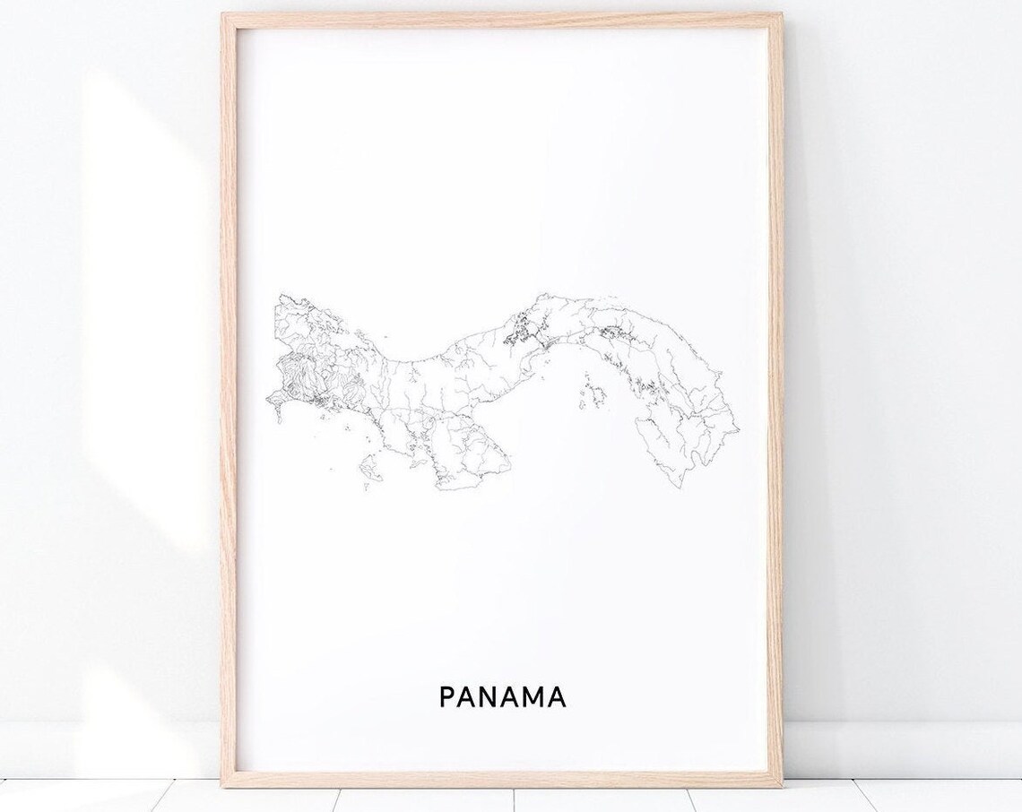 Panama Map, Black White Modern Travel Poster