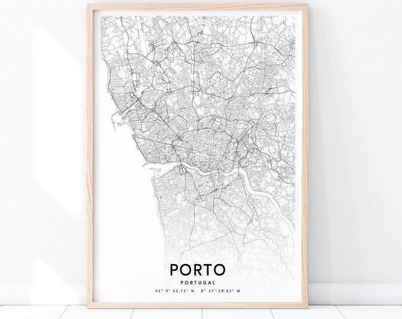 Porto Map Print Portugal Art Poster City Street Road Modern Wall Minimalist Home Office Decor