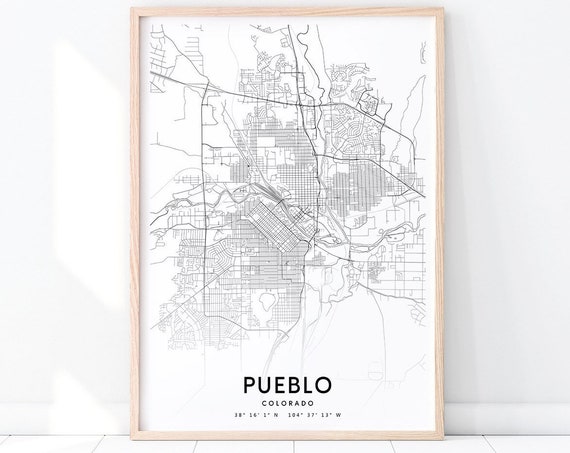 Pueblo Urban Map Print Colorado Usa Art Poster City Street Road Modern Wall Home Office Decor