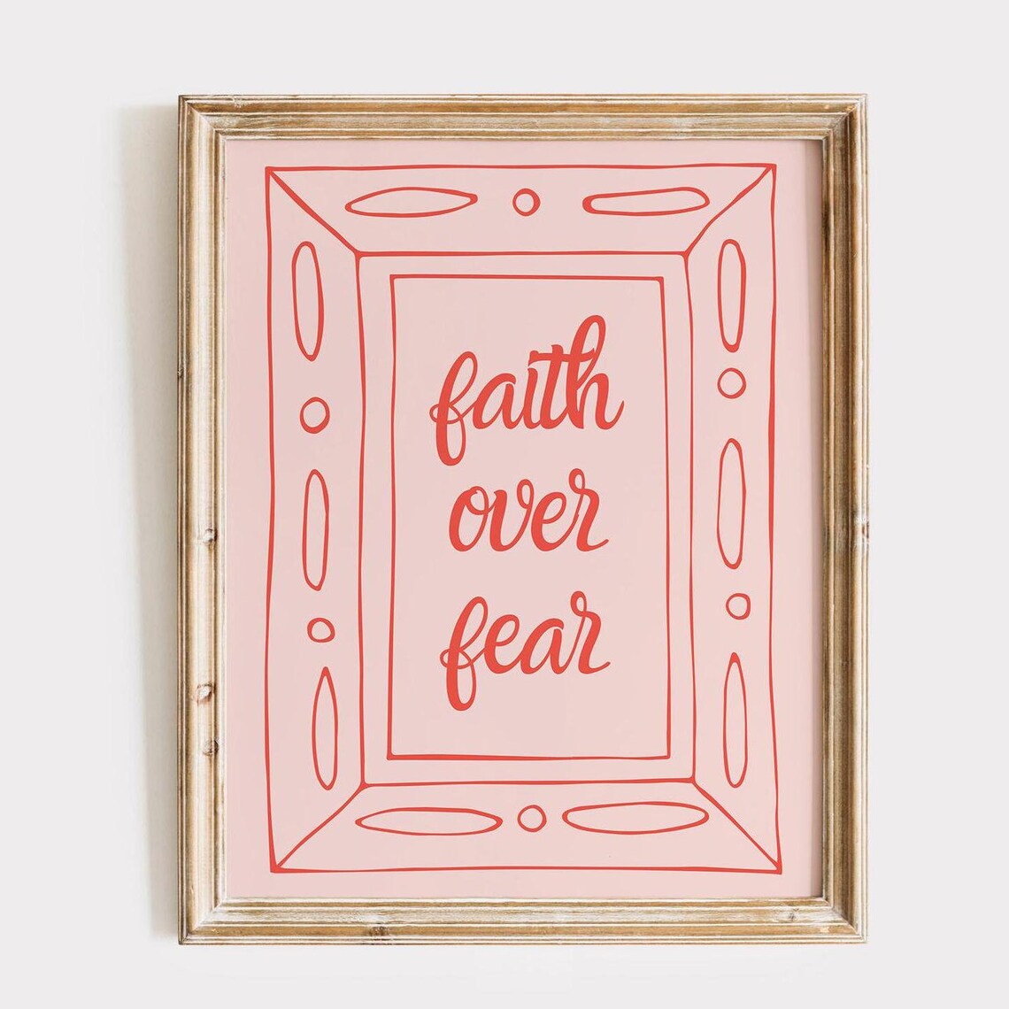 Faith Over Fear Pink Hand Lettered Christian Quote Doodle Poster