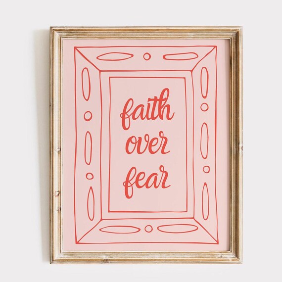 Faith Over Fear Pink Hand Lettered Christian Quote Doodle Poster