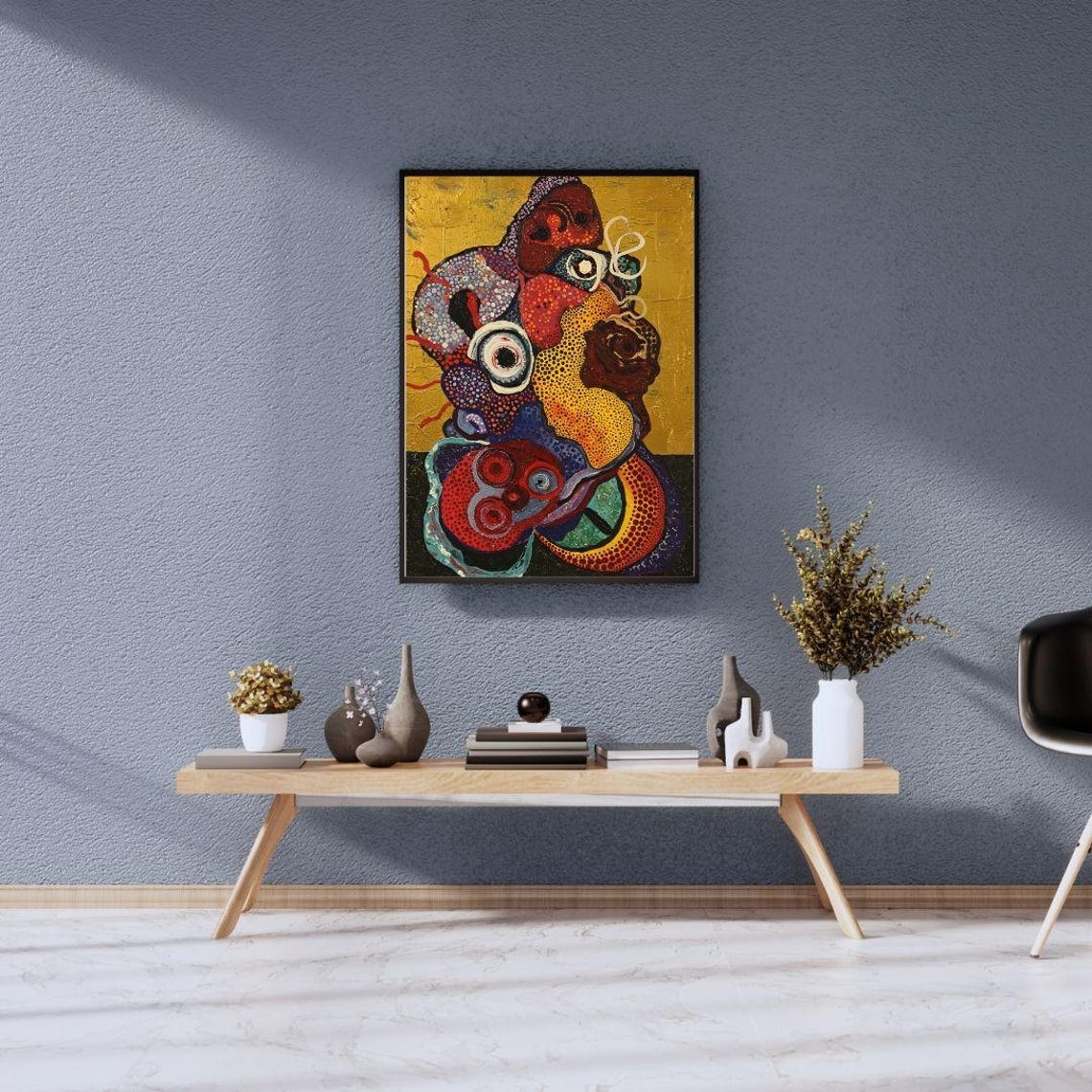 Vibrant Organic Dotted Abstract Shapes On A Gold Background Poster - Image 2