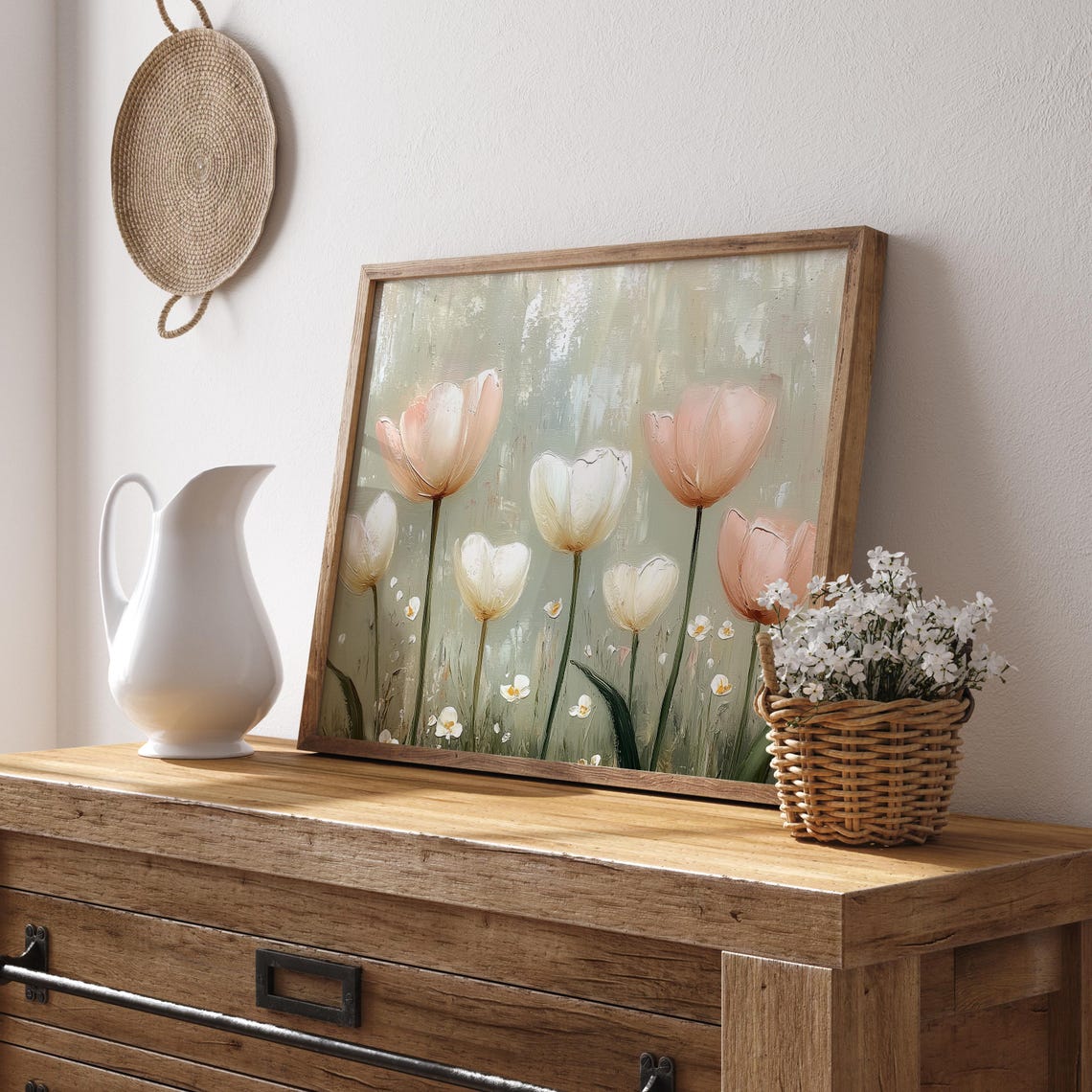 Blush Pink Tulips Spring Floral Vintage Botanical Art Poster - Image 2