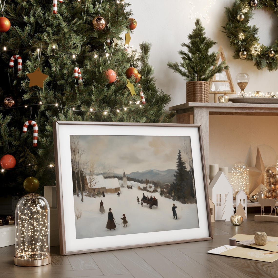 Vintage Winter Oil Painting Moody Winter Landscape Print Xmas Wall Art Snowy Farmhouse Christmas Painting Printed Or Art - Image 4