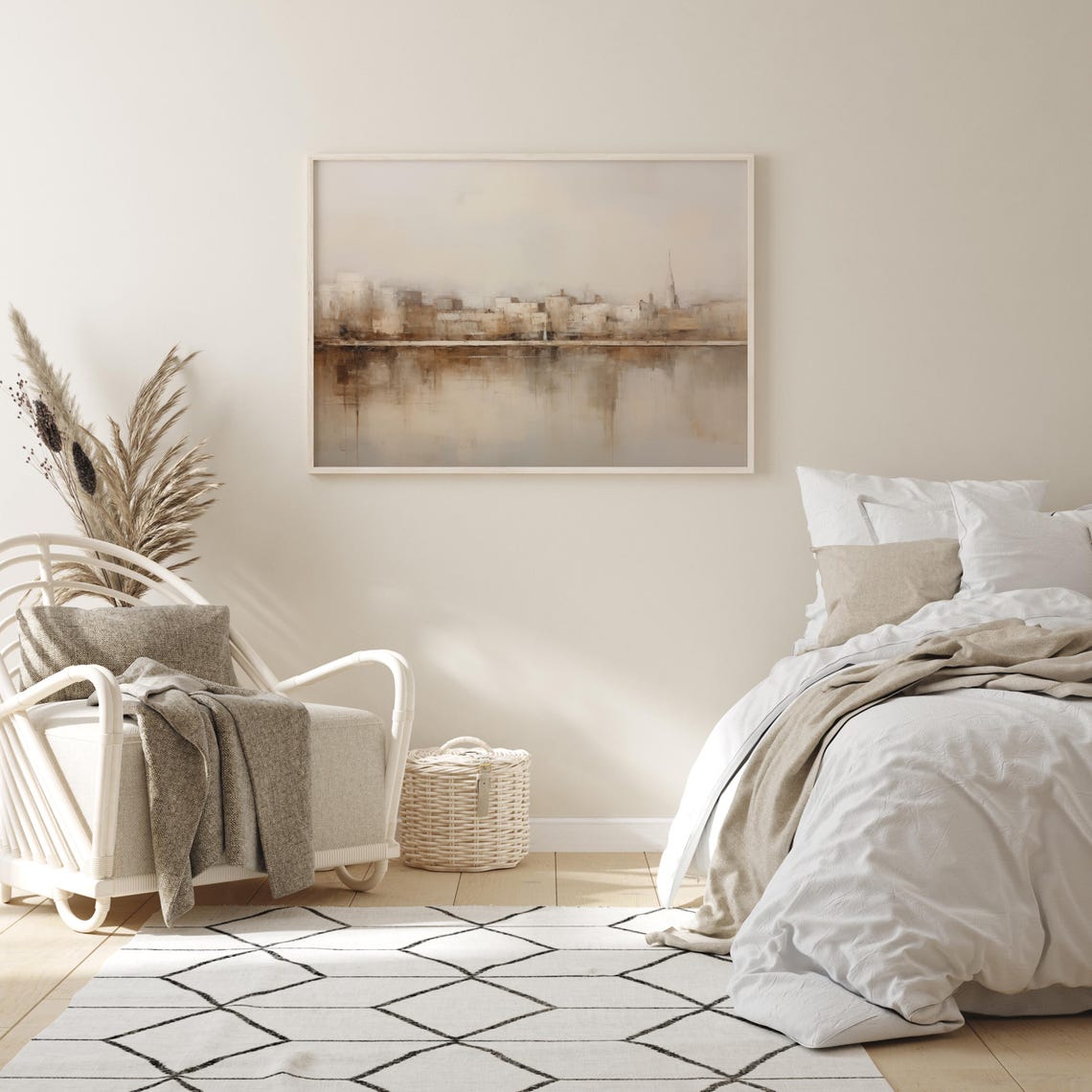 Abstract Misty City Skyline Reflecting Over Calm Water Poster - Image 2