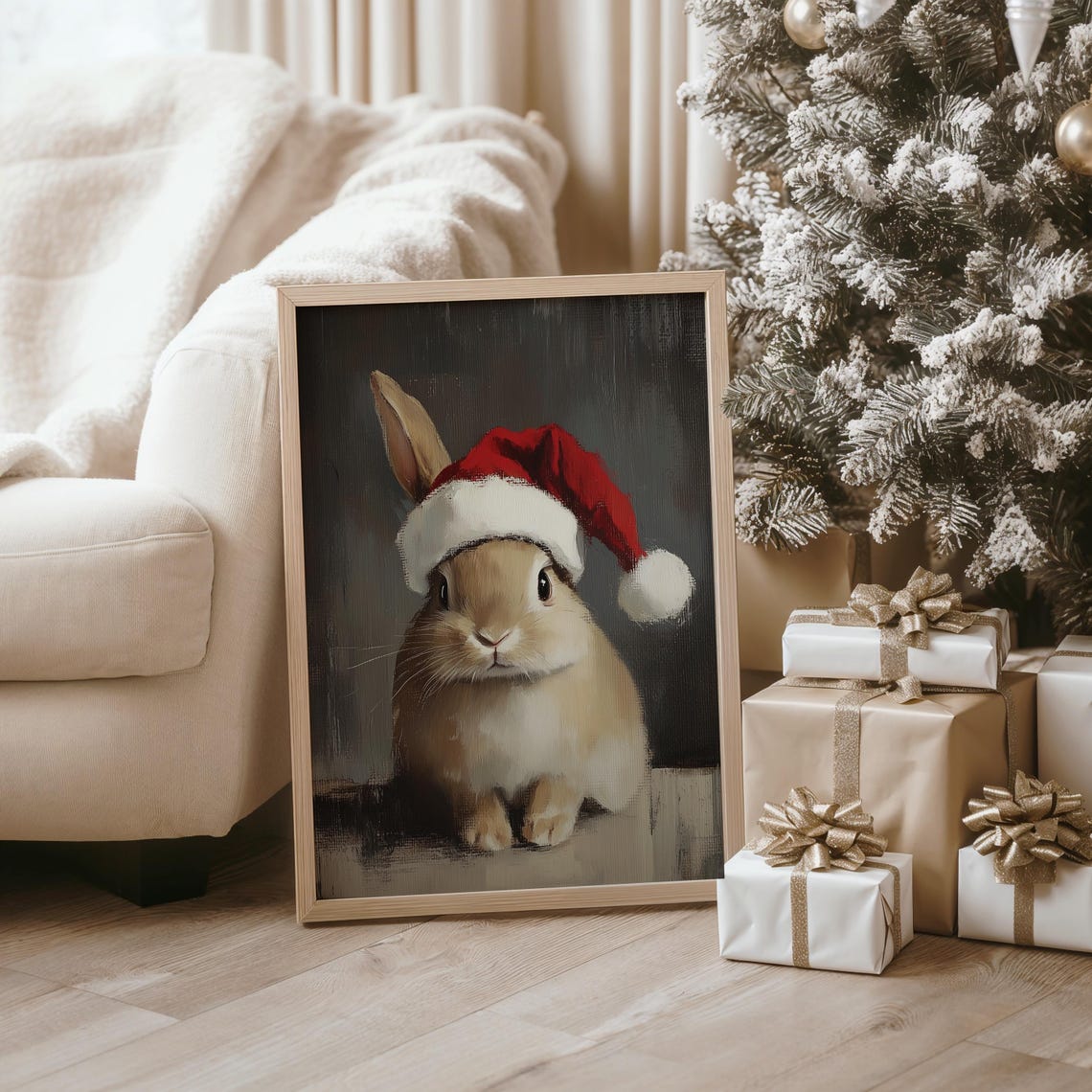 Cute Bunny Wearing A Red Santa Hat Christmas Pet Portrait Poster - Image 2
