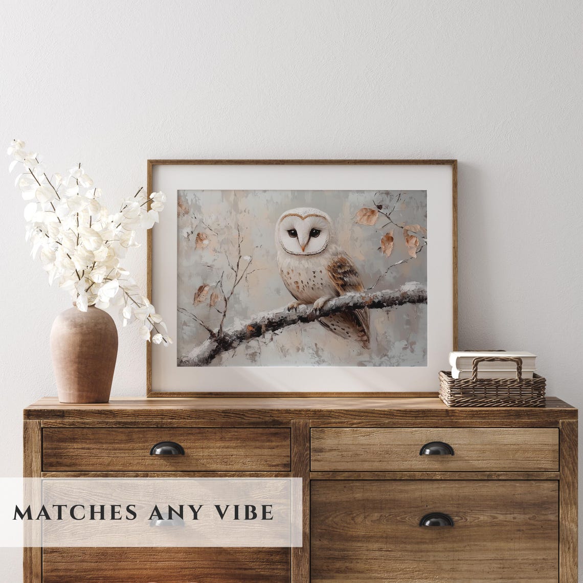 Vintage Farmhouse Christmas Print Owl In Winter Painting Antique Wall Art Rustic Winter Scene Country Christmas Vintage Owl Print - Image 2