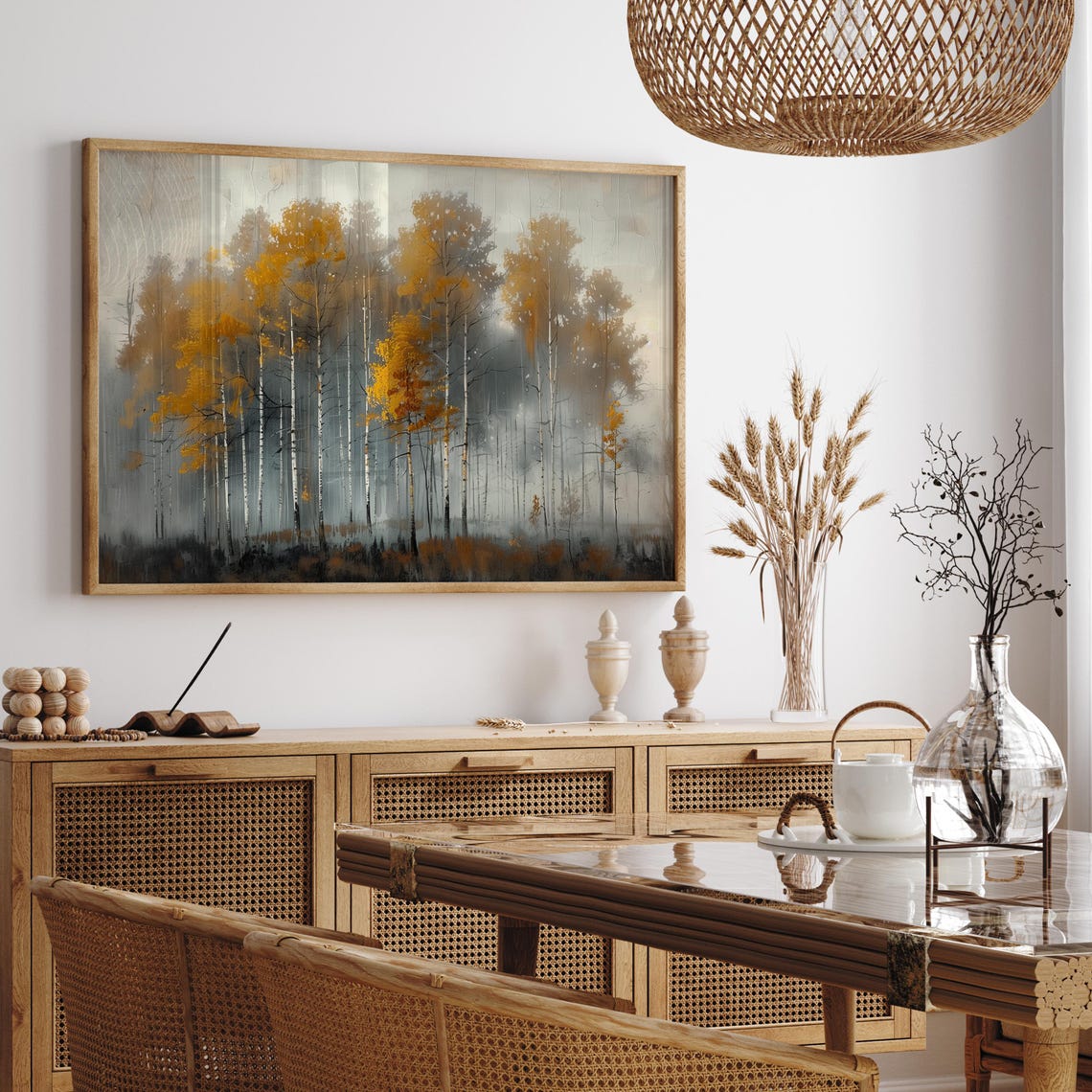 Golden Birch Trees In A Misty Autumn Forest Landscape Poster - Image 3