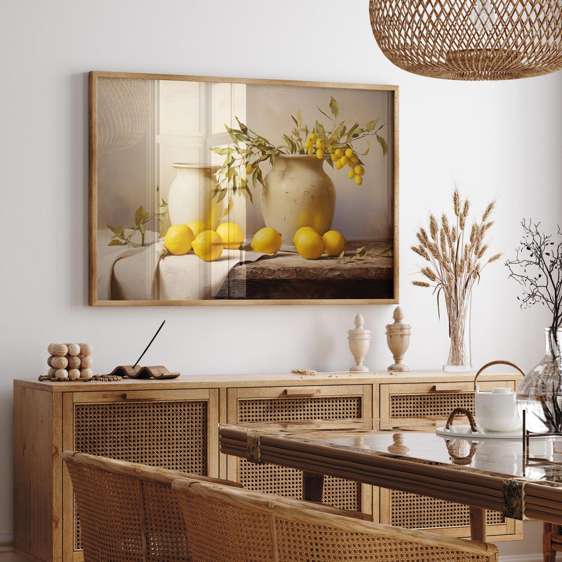 Lemons With Two Ceramic Pots On A Rustic Wooden Table Poster - Image 3