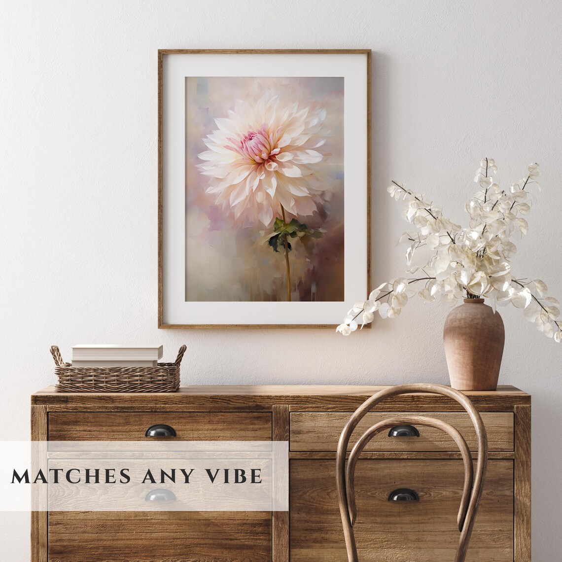 Dahlia Flower Wall Art Flower Wall Art Dahlia Flower Home Decor Botanical Print Dahlia Still Life Floral Oil Painting - Image 3
