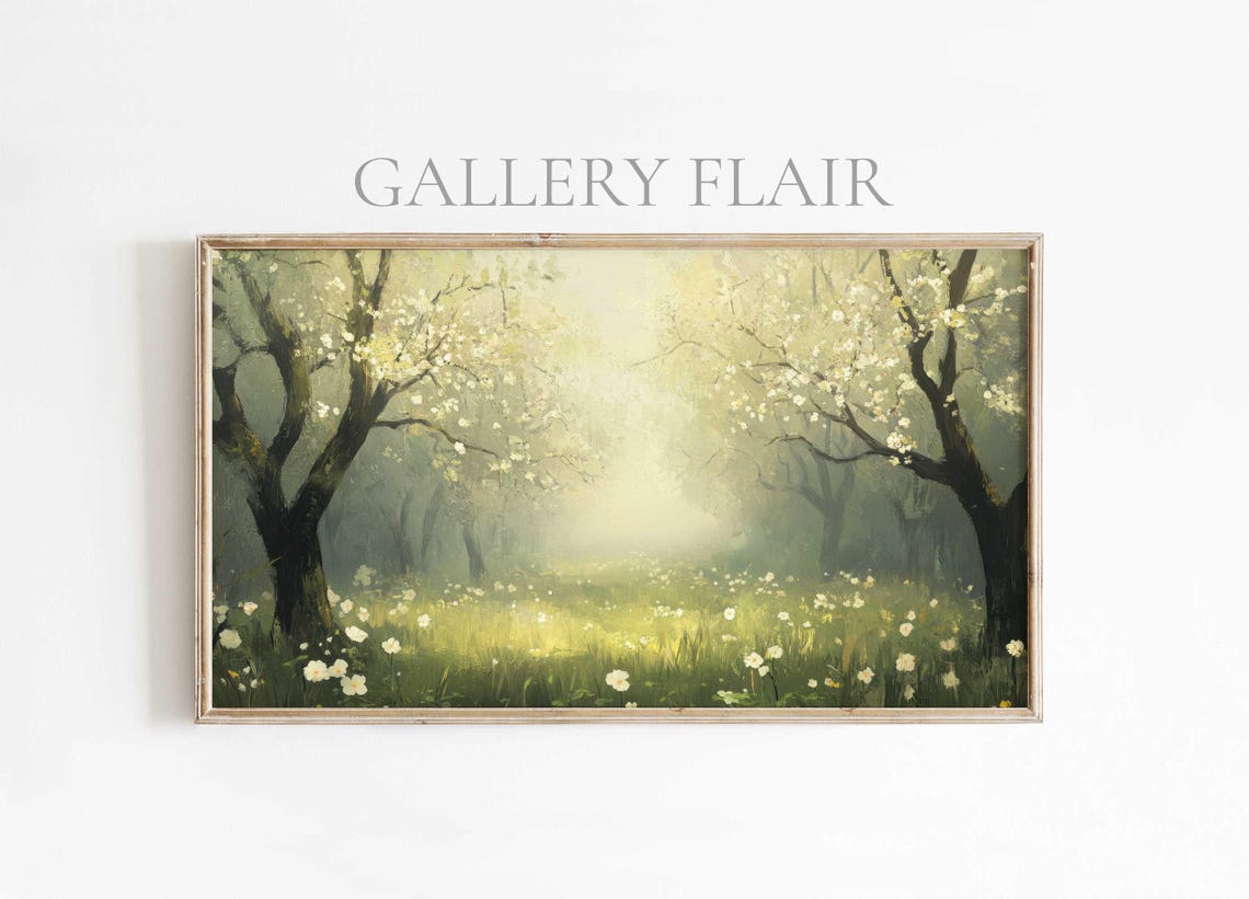 Misty Blossom Orchard Morning Light Impressionist Spring Poster