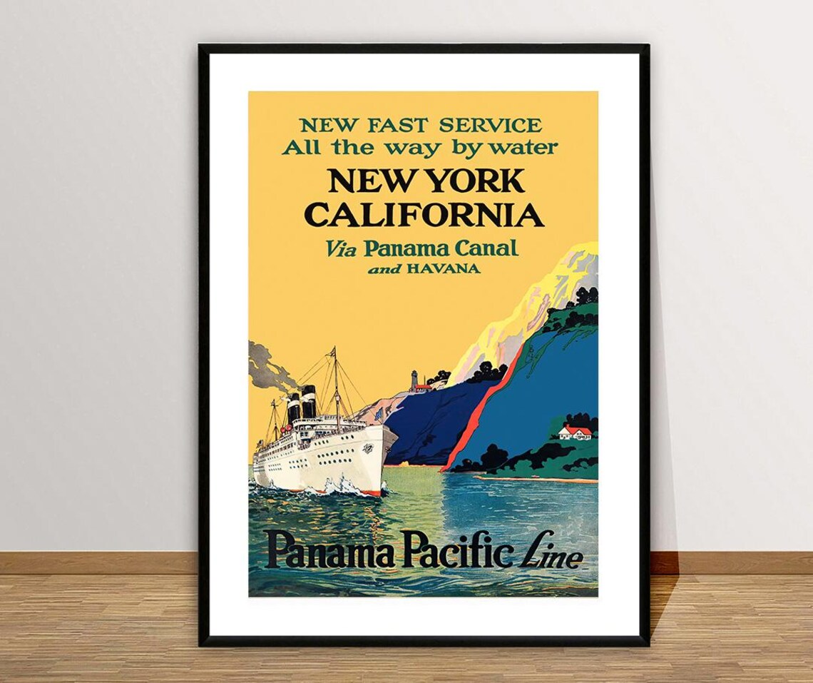 New York California Via Panama Canal Vintage Travel Poster - Image 2