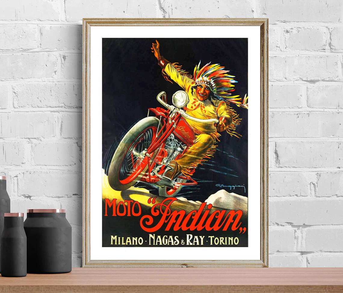Moto Indian Vintage Motorcycle Poster, Travel Poster