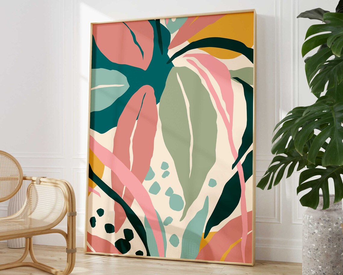 Boho Tropical Palm Leaf Art Print, Jungle Poster