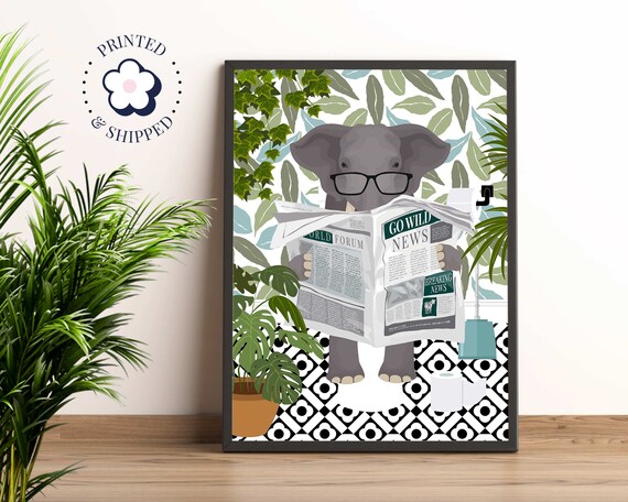 Elephant Kids Decor Botanical Poster Print