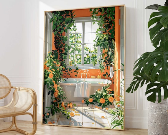 Colourful Botanical Bathroom Art Print Painting Of Tropical Wall Modern Poster Floral Spa Luxury Decor