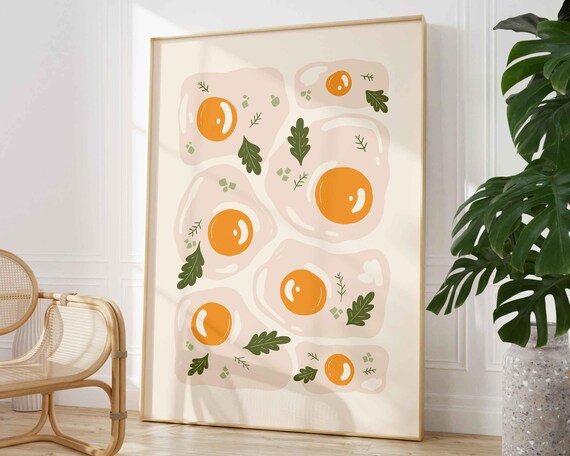 Fried Eggs Breakfast Pattern Minimalist Mid Century Kitchen Art Print