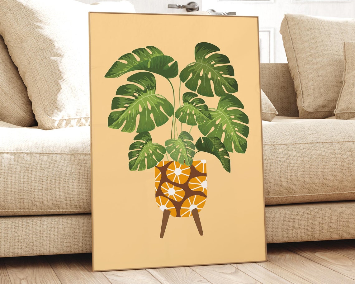 Monstera Deliciosa Citrus Pattern Pot Modern Botanical Wall Poster