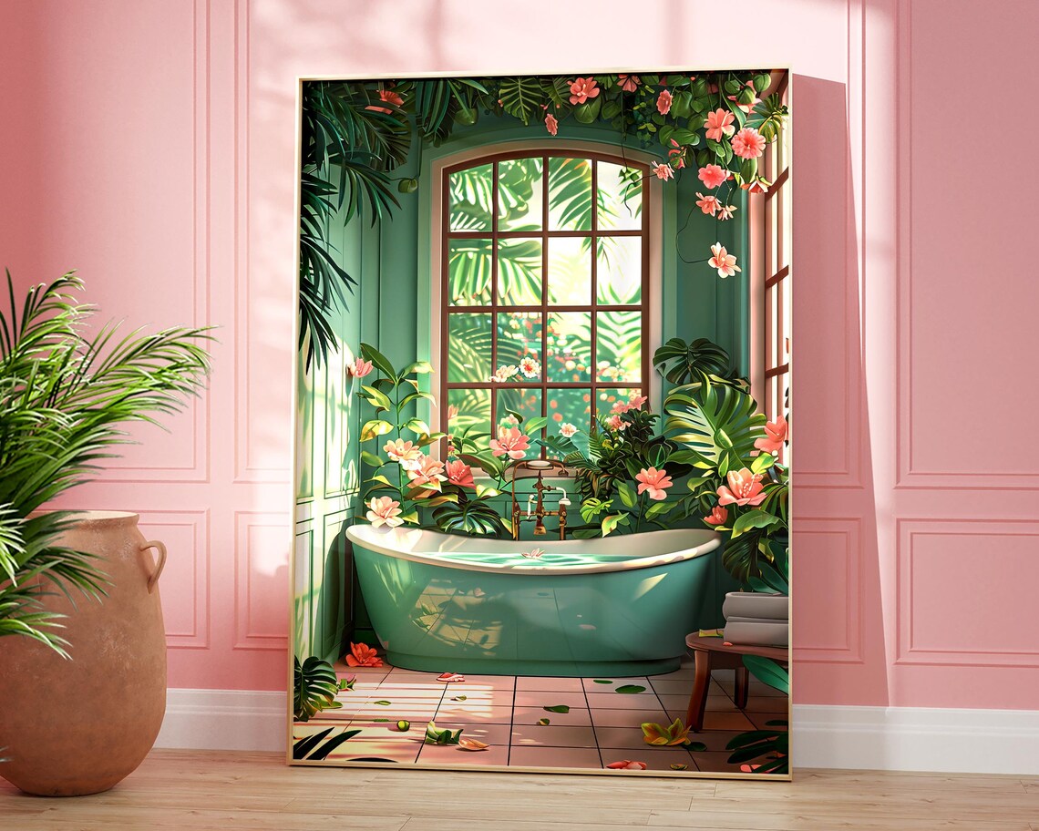 Botanical Bathroom Art Print, Tropical Modern Decor