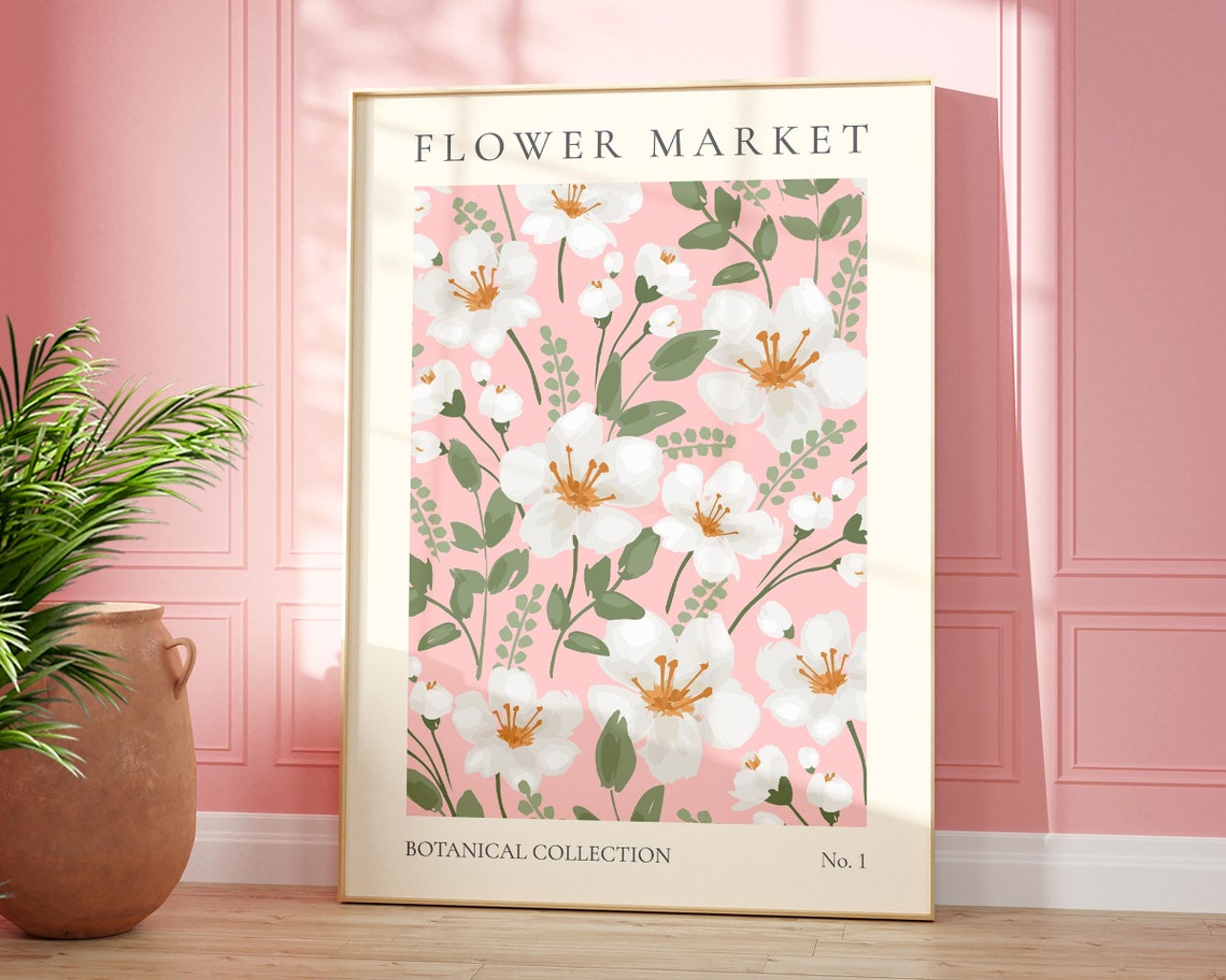 Pink Flower Market No 1 Botanical Collection White Blossom Poster