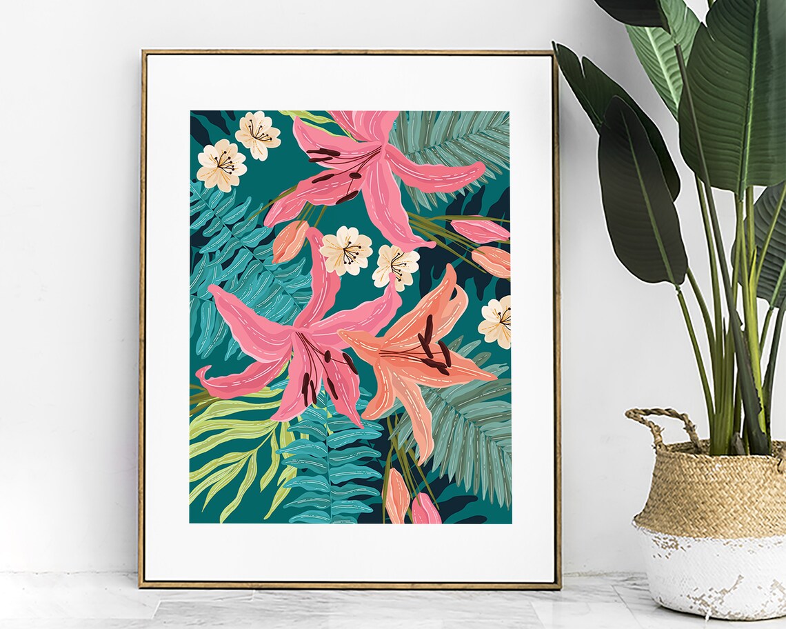 Bright Tropical Pattern Botanical Poster Print